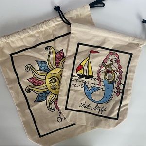 Brighton "Sunny Days" and “Wet Stuff” Drawstring Cotton Bags.